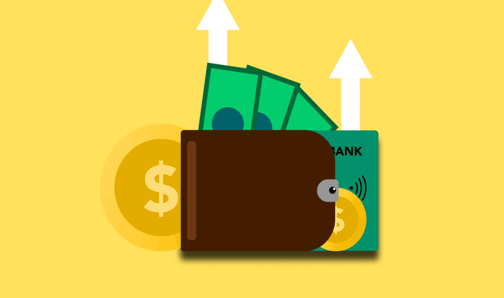 Wallet with cash and a credit card symbolizing financial growth.