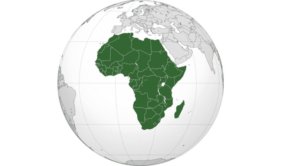 Map highlighting the African continent on a globe.
