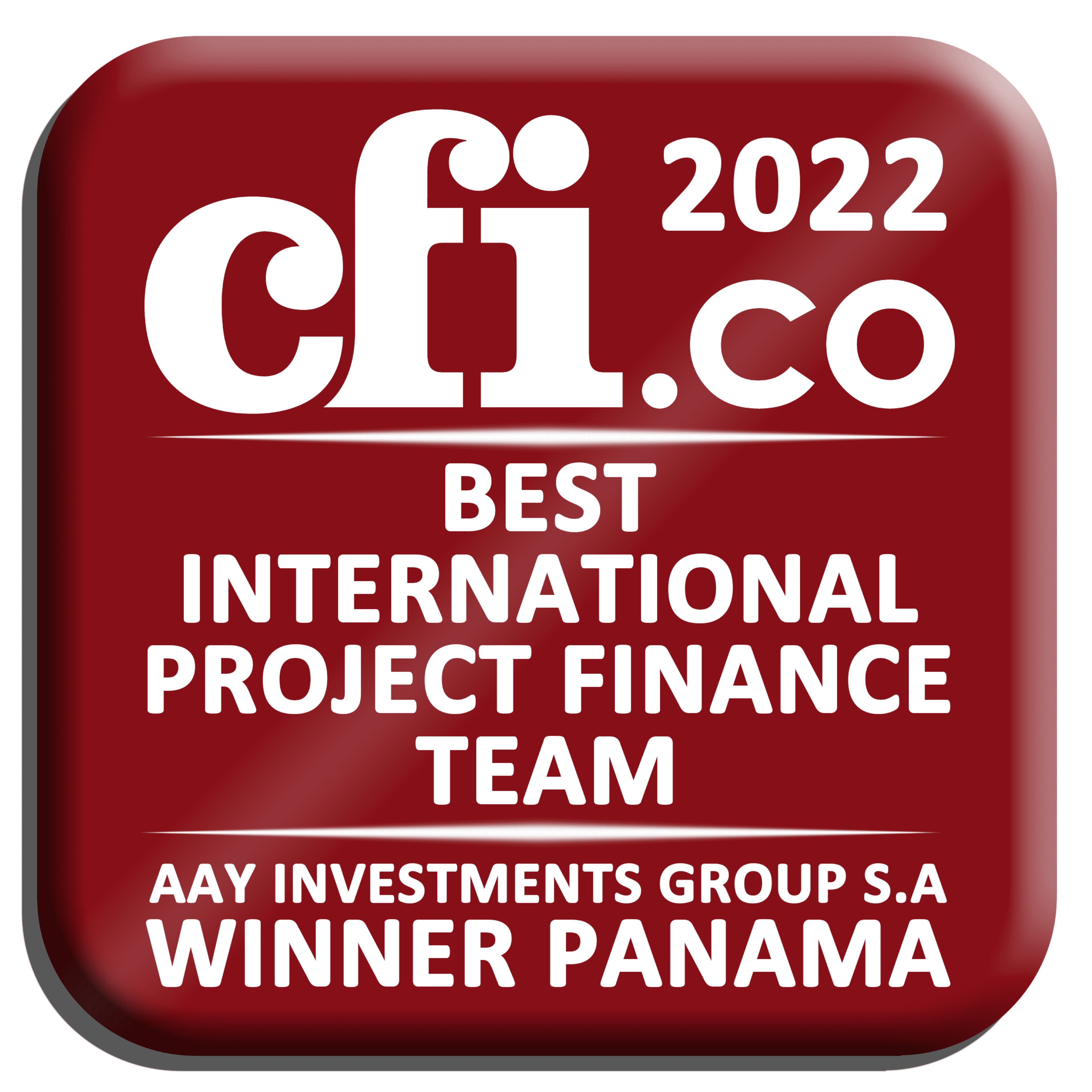 Award badge for best international project finance team 2022 in Panama.