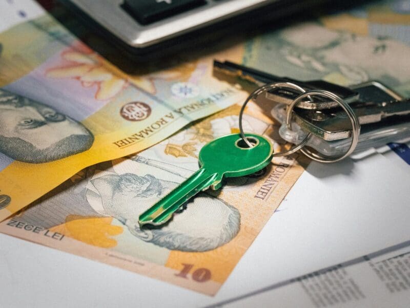 Keys resting on Australian banknotes and a document.